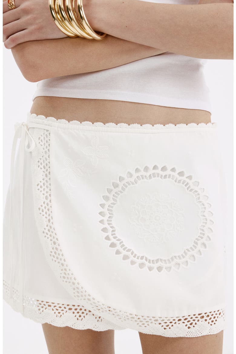 Openwork Embroidered Cotton Miniskirt, Alternate, color, WHITE