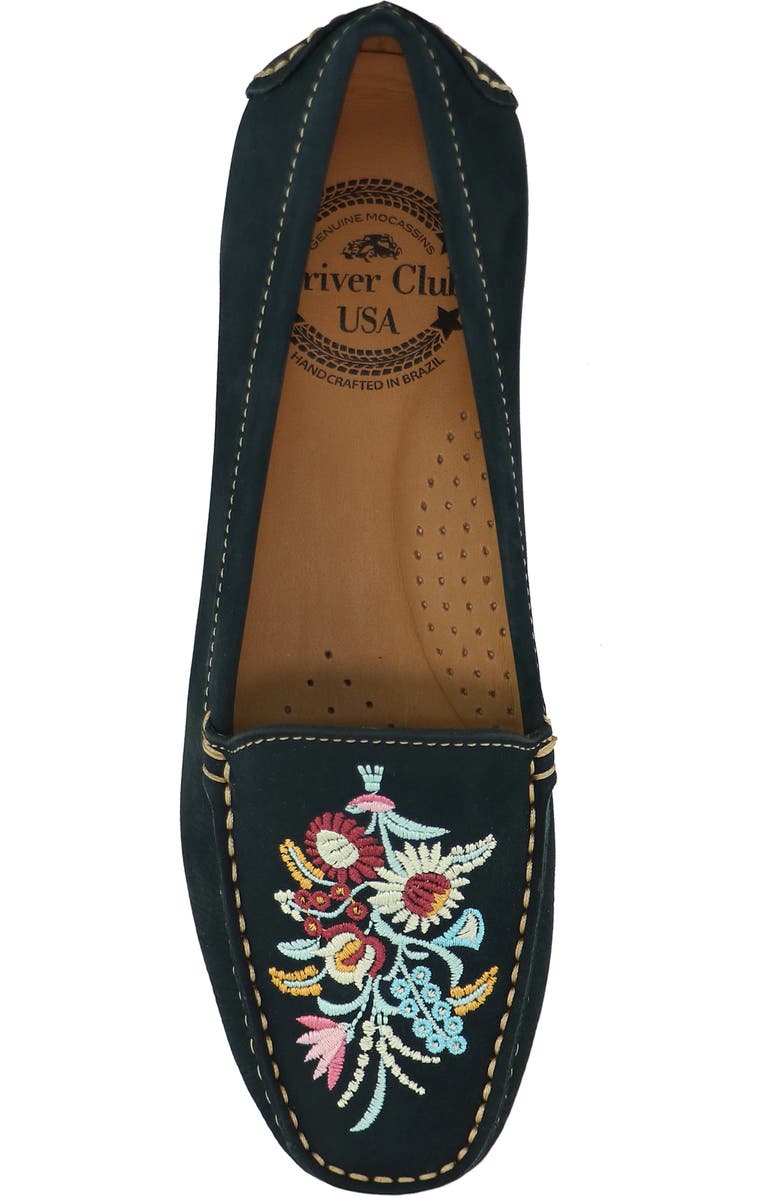 DRIVER CLUB USA Nashville Embroidered Loafer, Alternate, color, Navy Nubuck/ Contrast Stitch