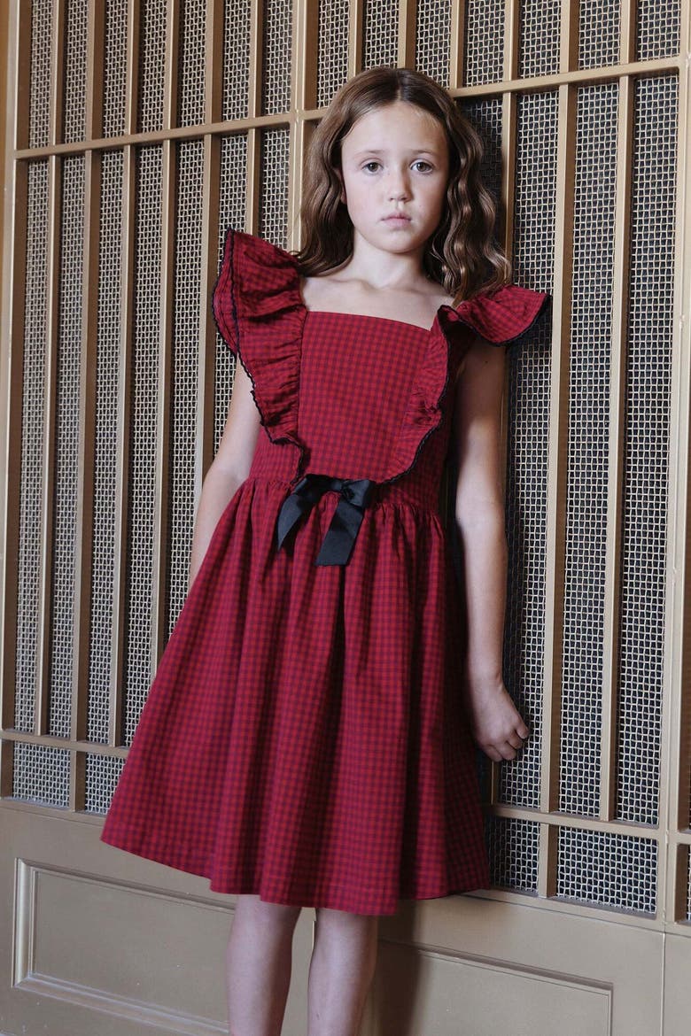 Kids' Organic Ruffle Jumper Dress, Alternate, color, Red Gingham