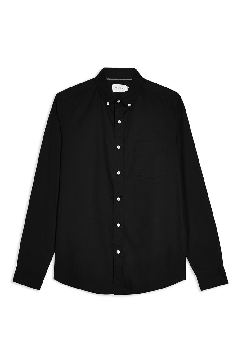 Skinny Fit Stretch Button-Down Oxford Shirt, Alternate, color, BLACK