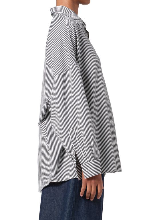 Shop Agolde Solene Stripe Roux Button-up Shirt In Solene Stripe (black & White)