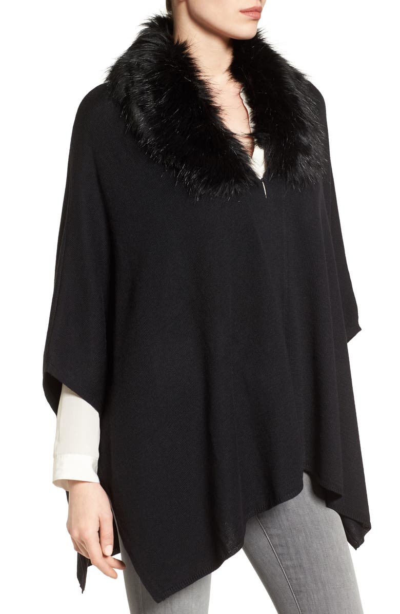 Nordstrom Knit Poncho with Faux Fur Collar, Alternate, color,