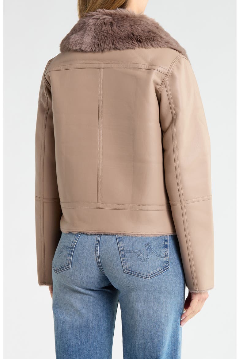 Faux Fur Collar Moto Jacket, Alternate, color, TAUPE