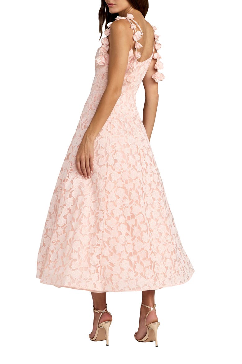 Floral Net Tie Strap Scoop Neck A Line Midi Dress, Alternate, color, Blossom Pink