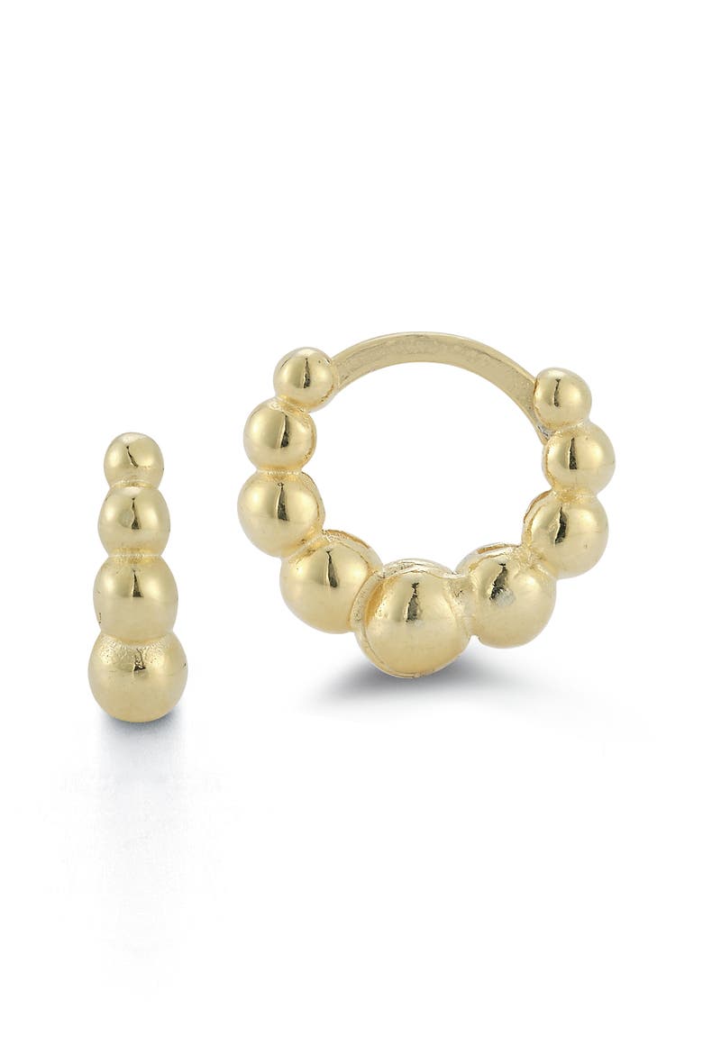 14K Gold Plate Sterling Silver Bead Huggie Hoop Earrings, Main, color, GOLD