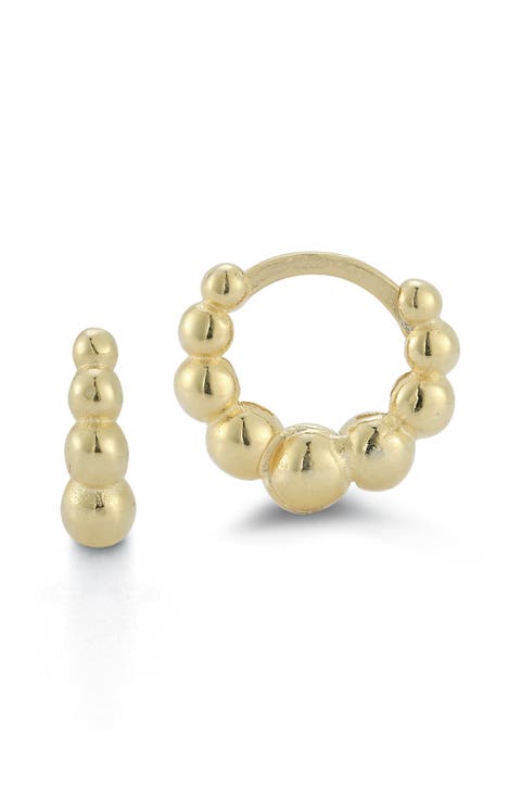14K Gold Plate Sterling Silver Bead Huggie Hoop Earrings