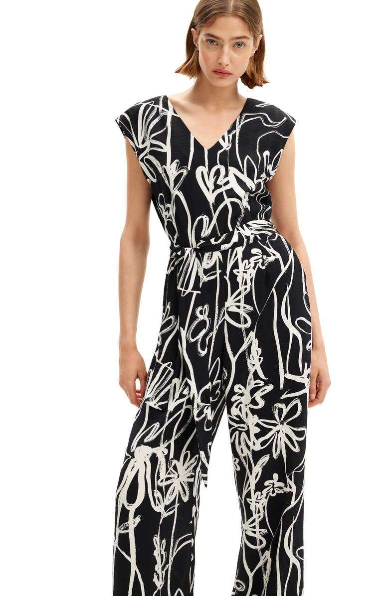 Desigual Floral Belted Jumpsuit, Alternate, color, 
