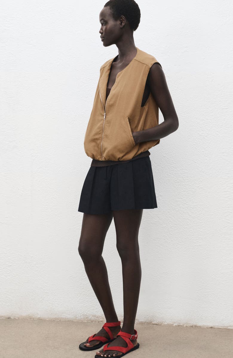 MANGO Bubble Hem Denim Vest, Alternate, color, Brown