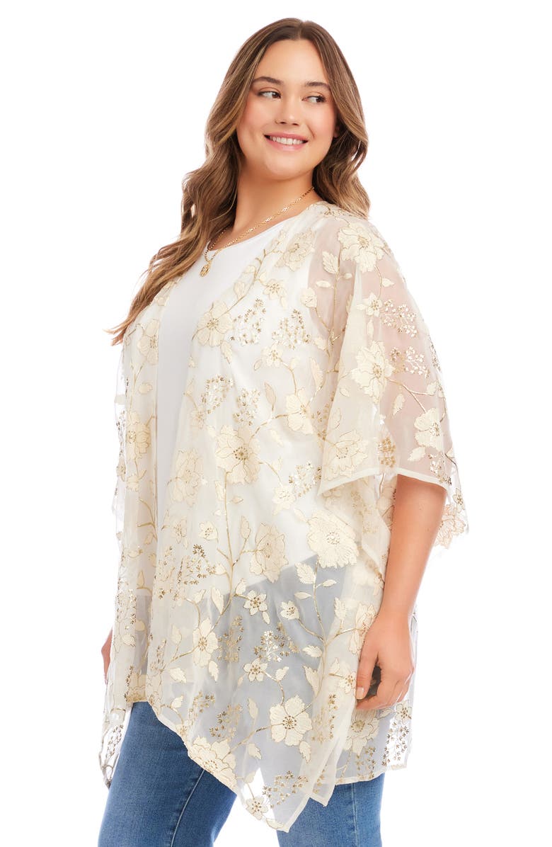 Karen Kane Embroidered Floral Open Front Jacket, Alternate, color, Off White