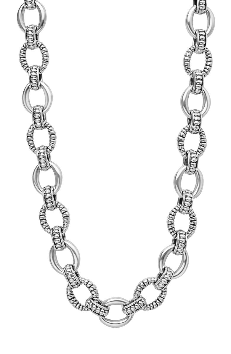 LAGOS Signature Caviar Sterling Silver Fluted Oval Link Necklace, Main, color, 