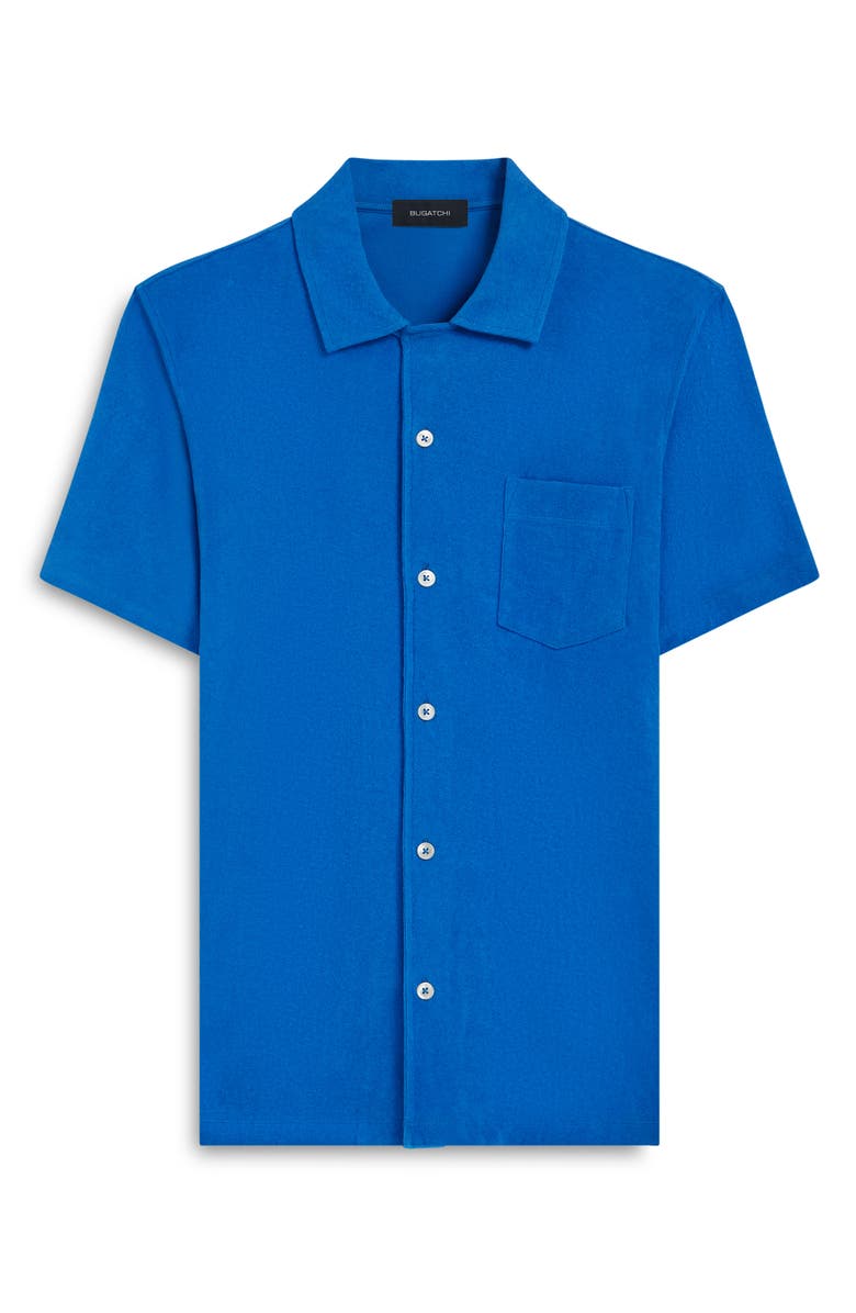 Bugatchi Short Sleeve Cotton French Terry Camp Shirt, Alternate, color, Classic Blue