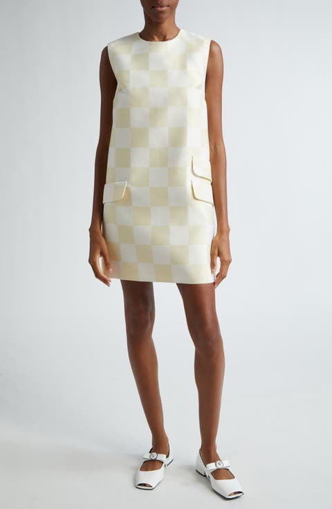 Check Duchesse Satin Shift Minidress