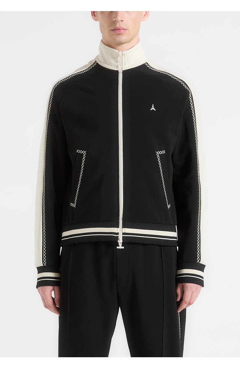 Manière De Voir Tristan Contrast Whipstitch Raglan Track Jacket, Alternate, color, Black