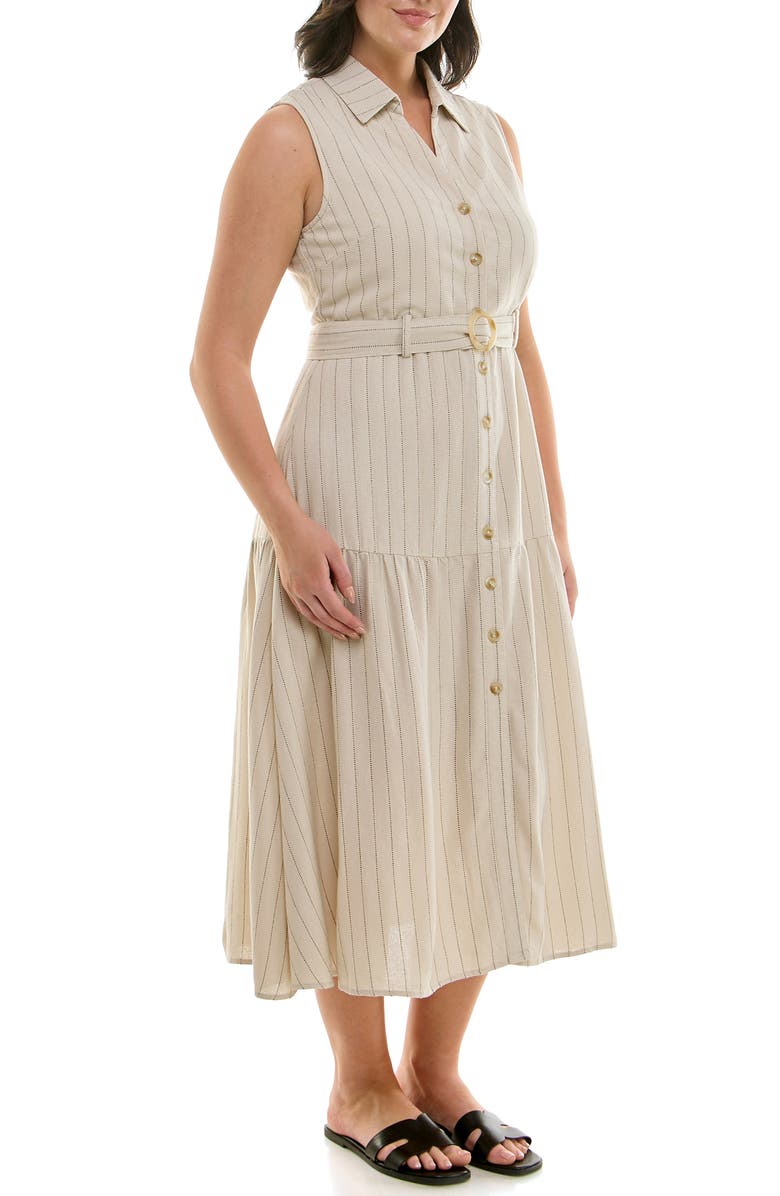 Nicole Miller Stripe Sleeveless Belted Midi Shirtdress, Alternate, color, 