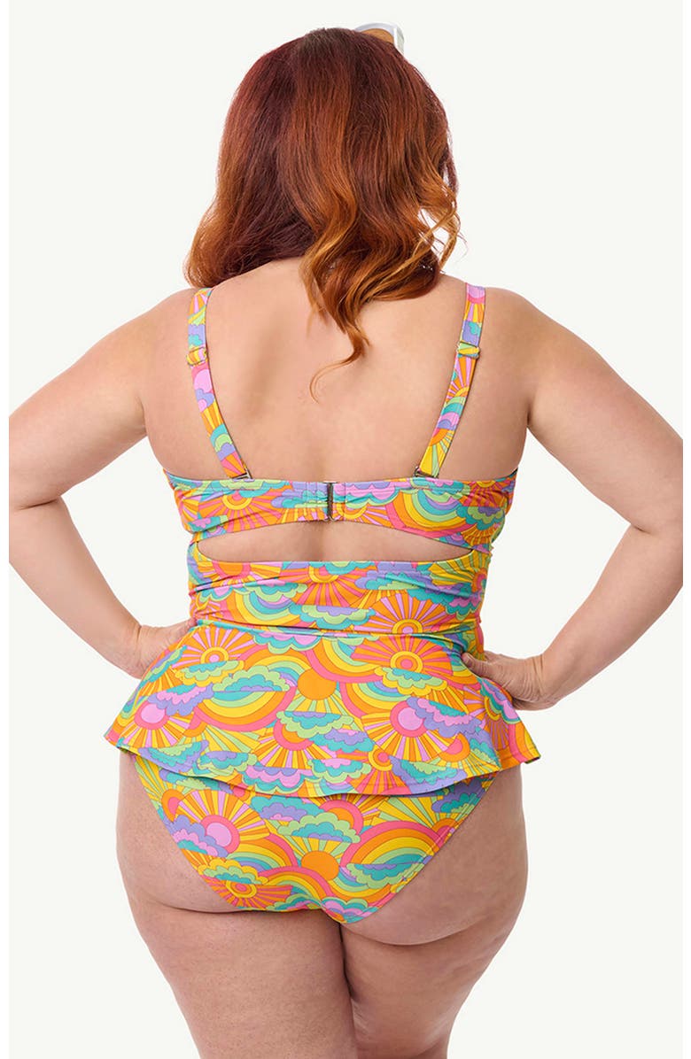 Unique Vintage Plus Size Peplum Solana Tankini Swim Top, Alternate, color, Rainbow Print