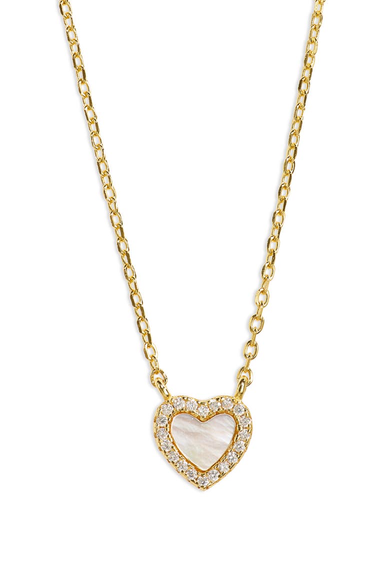 Pavé Mother-of-Pearl Heart Pendant Necklace, Main, color, GOLD