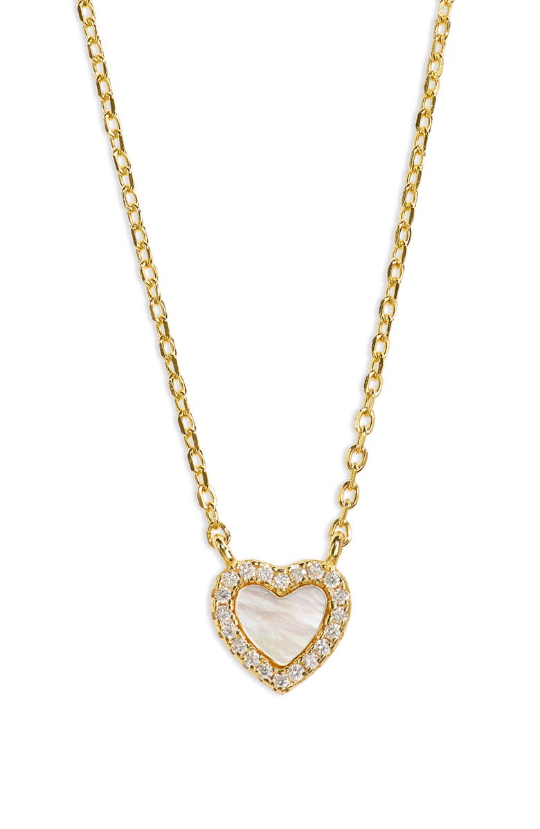 Argento Vivo Sterling Silver Pavé Mother-of-Pearl Heart Pendant Necklace, Main, color, Gold