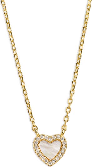 Pave Mother of Pearl Heart Pendant Necklace