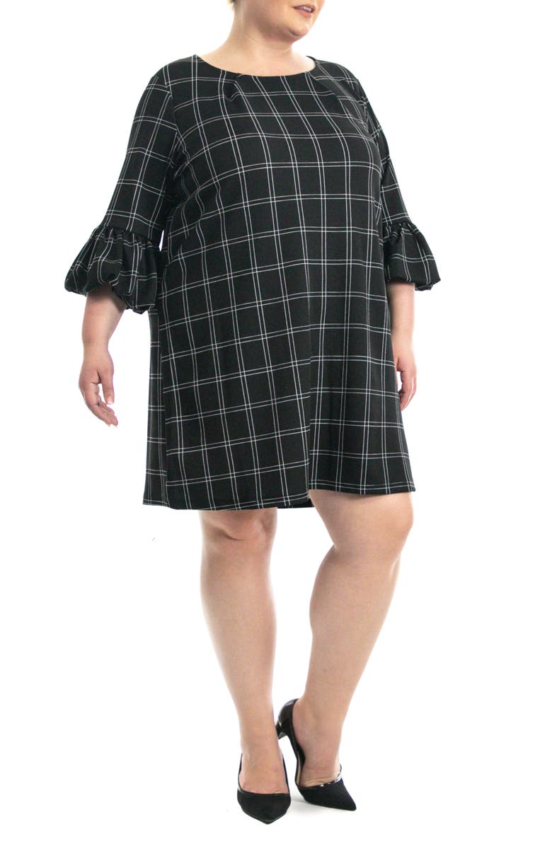 Nina Leonard Scuba Plaid Shift Dress, Alternate, color, 