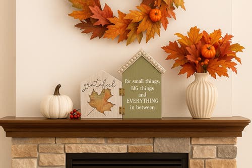 Transpac Wood Brown Harvest Grateful Tabletop Decor In Multi