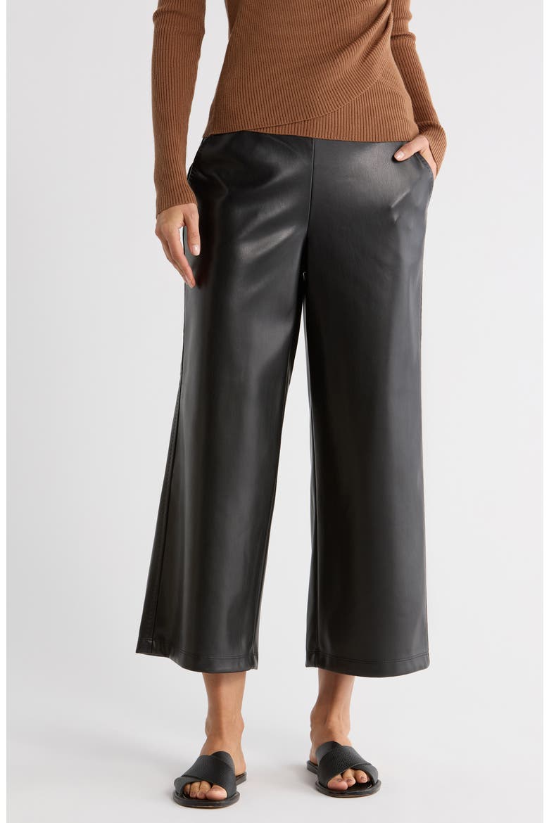 Faux Leather Crop Wide Leg Pants, Main, color, BLACK