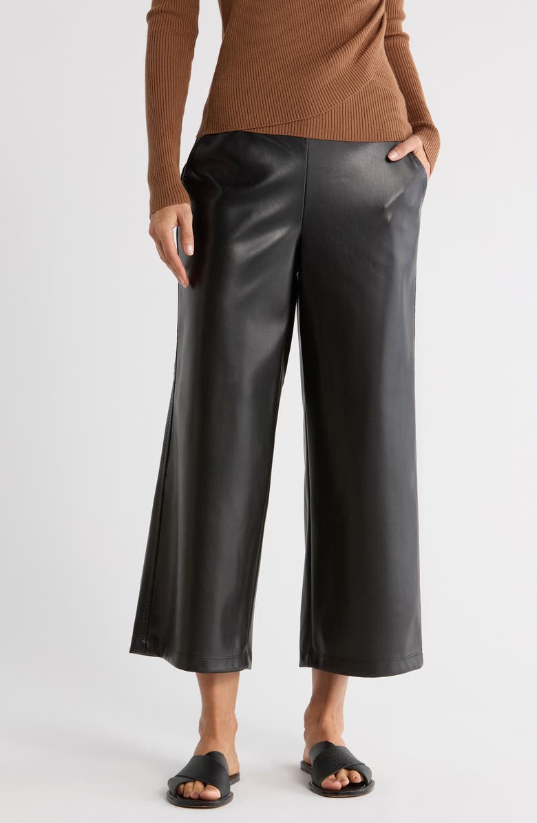MAX STUDIO Faux Leather Crop Wide Leg Pants, Main, color, Black