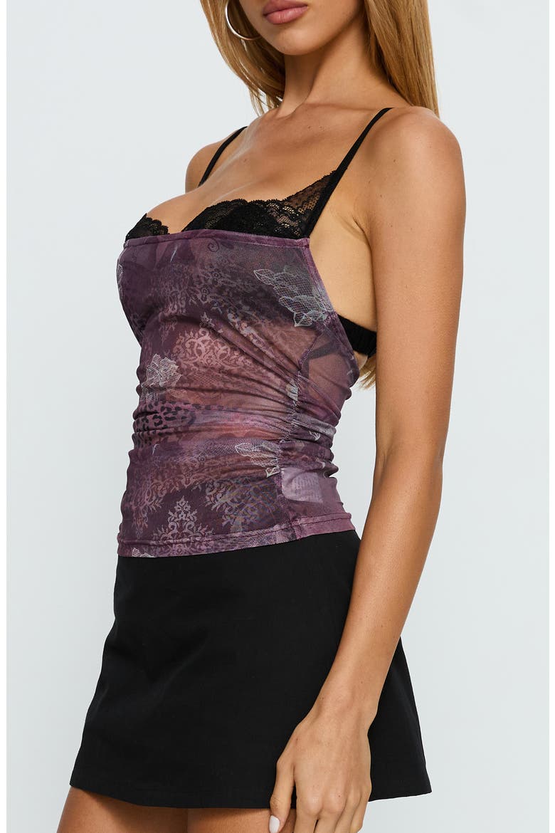 Worldly Mesh Overlay Bra Top, Alternate, color, PURPLE