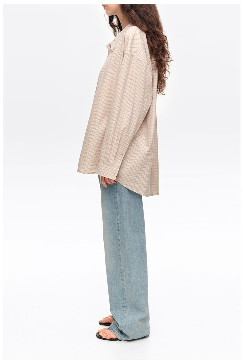 Checked Oversize Low-Cut Shirt, Alternate, color, SAND