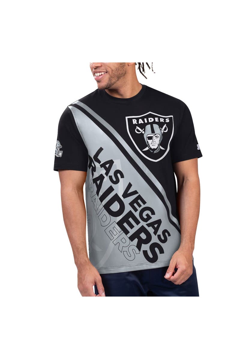 STARTER Men's Starter Black/Silver Las Vegas Raiders Finish Line Extreme Graphic T-Shirt, Alternate, color, Black