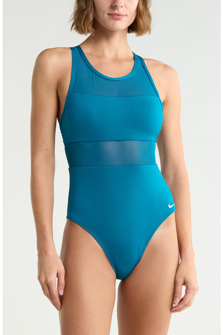 V-Back One-Piece Swimsuit, Main, color, GREEN ABYSS