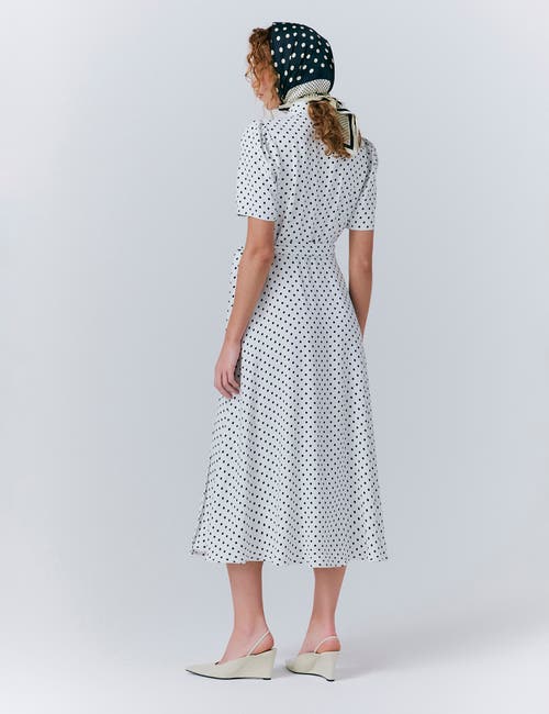 Ghost London Giselle Crepe Polka Dot Wrap Midi Dress In Gray