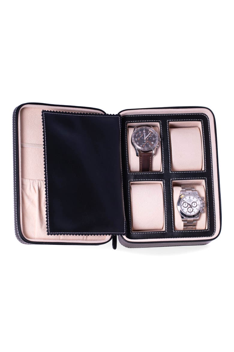 Drake Leather Watch & Accessory Case, Alternate, color, BLACK