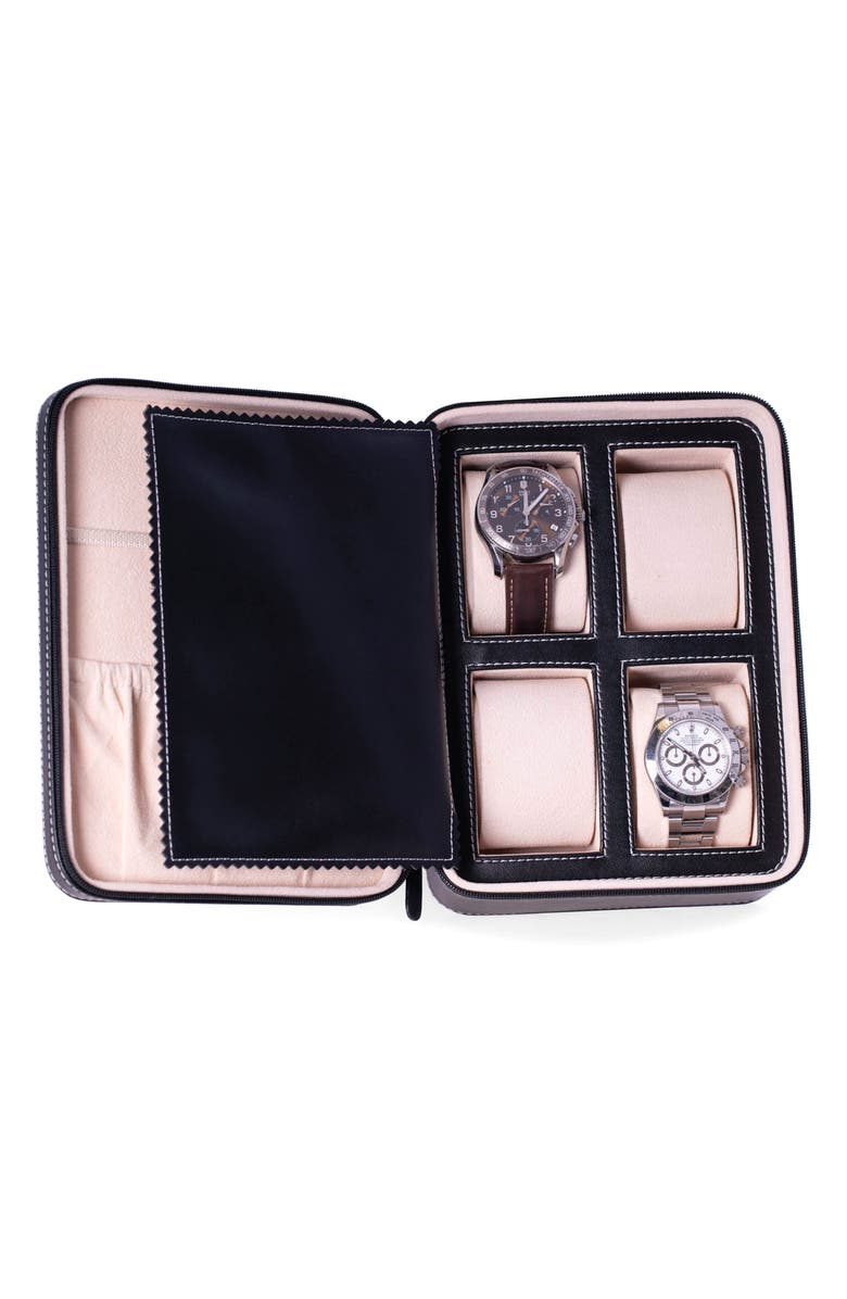 Bey-Berk Drake Leather Watch & Accessory Case, Alternate, color, Black