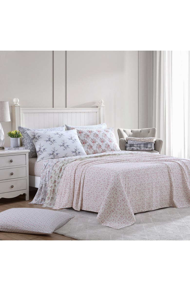 Laura Ashley Mulholland Plaid Cotton Flannel Sheet Set, Alternate, color, Grey