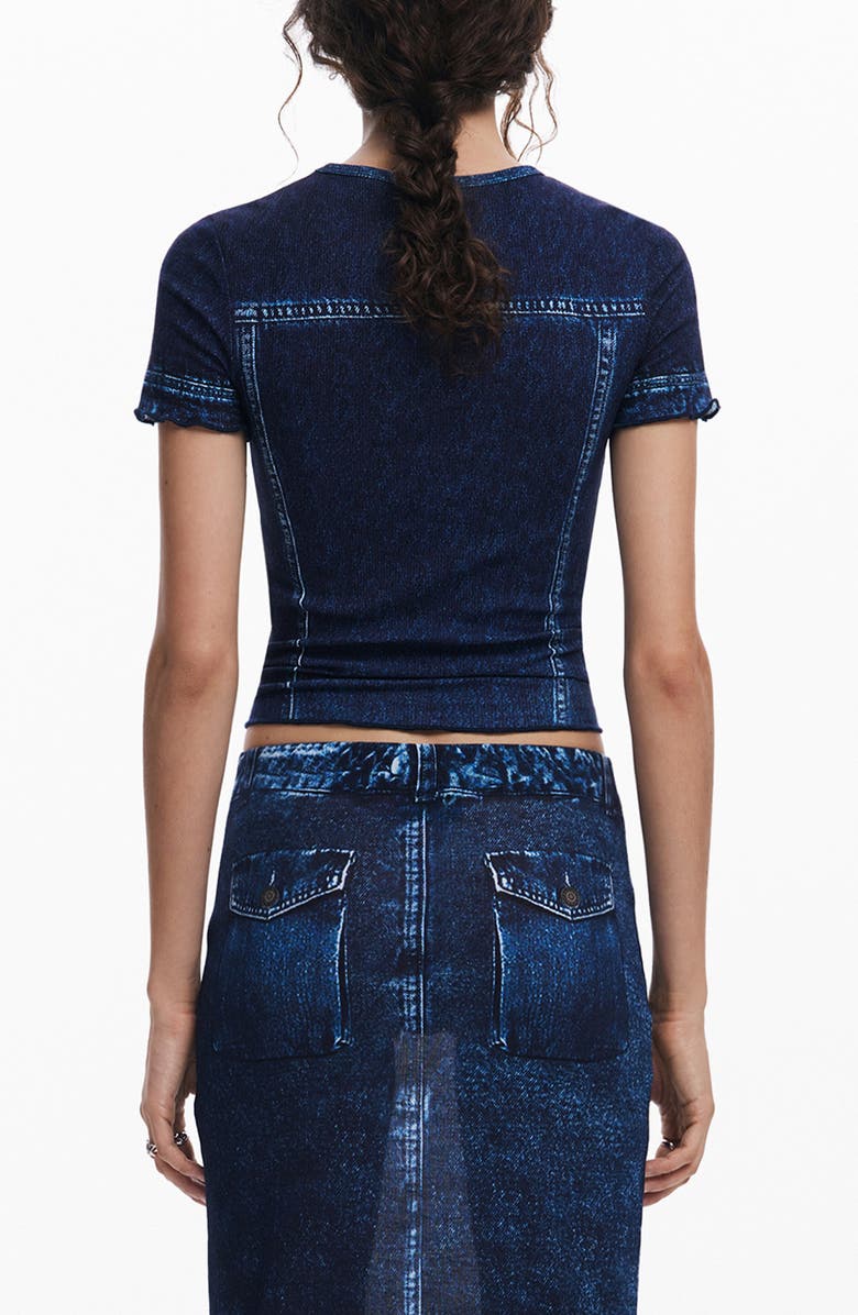 Desigual Denim Print Crop T-Shirt, Alternate, color,