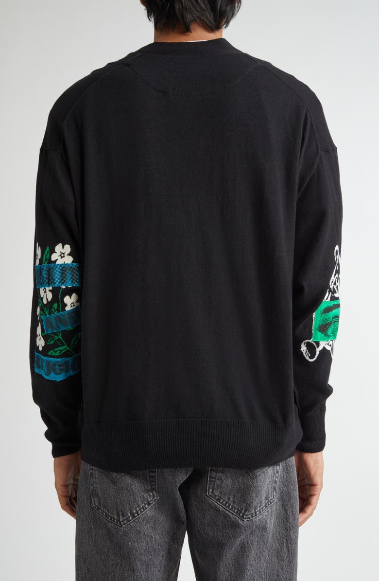 Undercover Beaded Floral Patchwork Cotton & Cashmere V-Neck Cardigan, Alternate, color, 