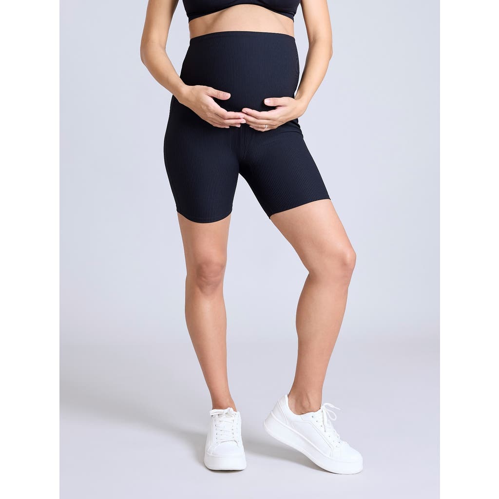 Motherhood Maternity Over The Belly 6 1/2" Maternity Biker Short In Black