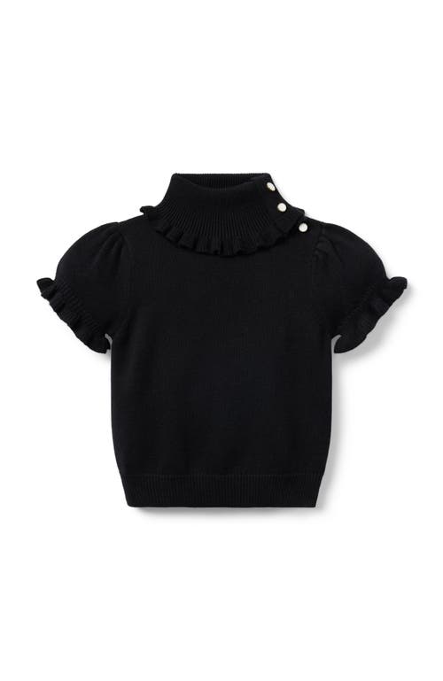 Janie And Jack Turtleneck Puff Sleeve Sweater Top In Black