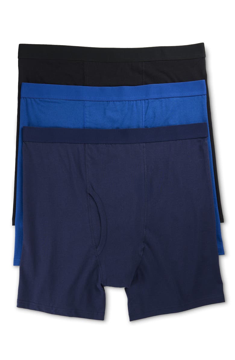 Harbor Bay by DXL Big 
Tall 3-pk Solid Active Stretch 4 Inch Boxer Briefs, Main, color, Blue Quartz