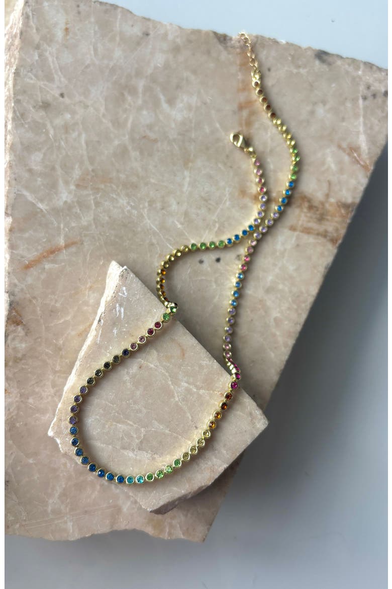 Rainbow Crystal Tennis Necklace, Alternate, color, GOLD MULTI