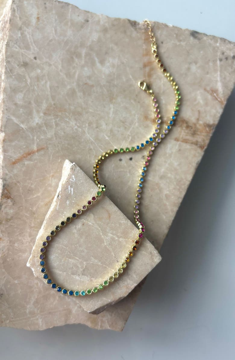 Adornia Rainbow Crystal Tennis Necklace, Alternate, color, Gold Multi