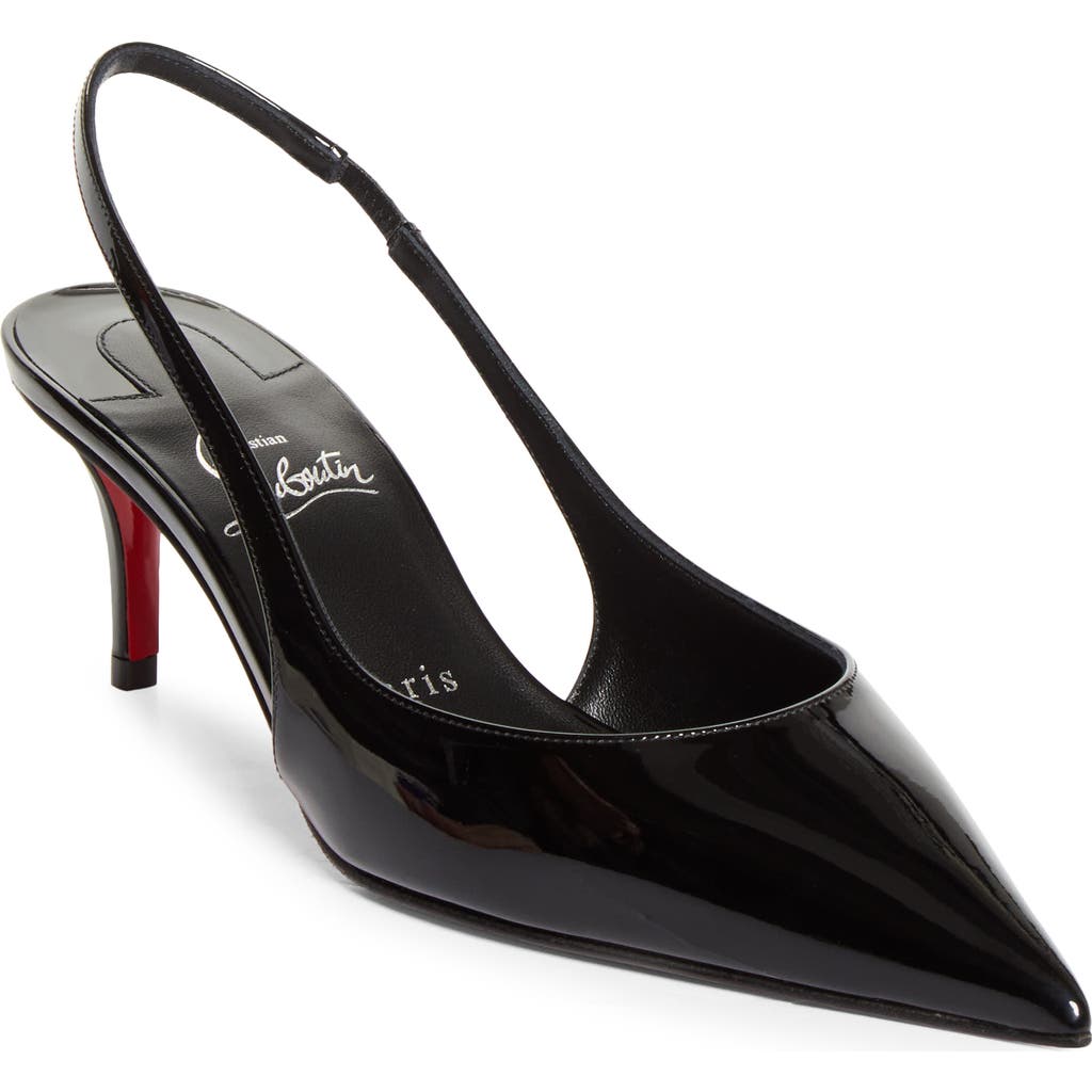 Christian Louboutin Miss Z Pointed Toe Slingback Pump in B439 Black/lin Black at Nordstrom, Size 37.5