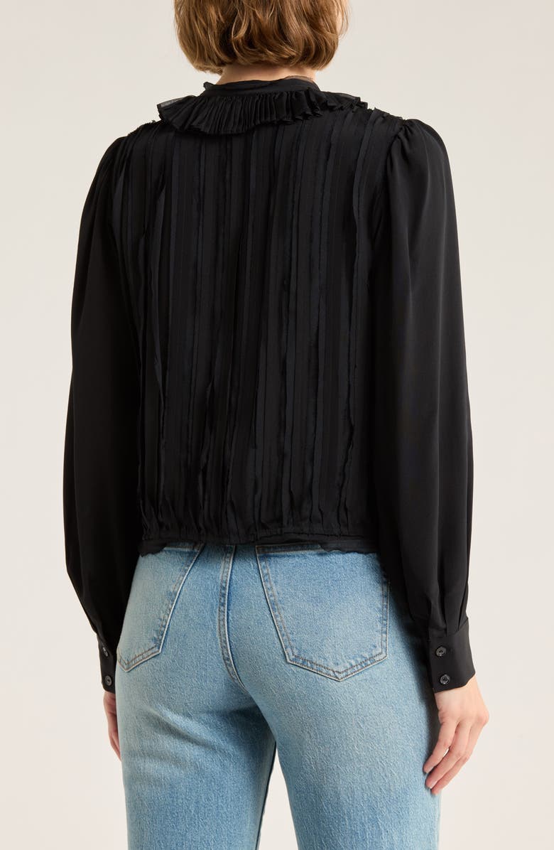 Ulla Johnson Karla Pintuck Pleated Silk Top, Alternate, color, Noir