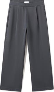 MANGO Pleated Straight Leg Cotton Blend Pants