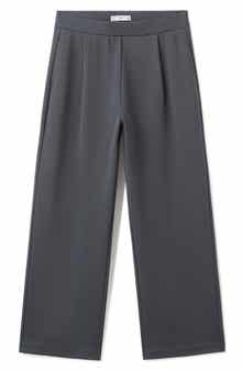 Pleated Straight Leg Cotton Blend Pants