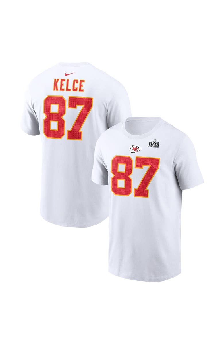 Nike Men's Nike Travis Kelce White Kansas City Chiefs Super Bowl LVIII Patch Player Name & Number T-Shirt, Alternate, color,