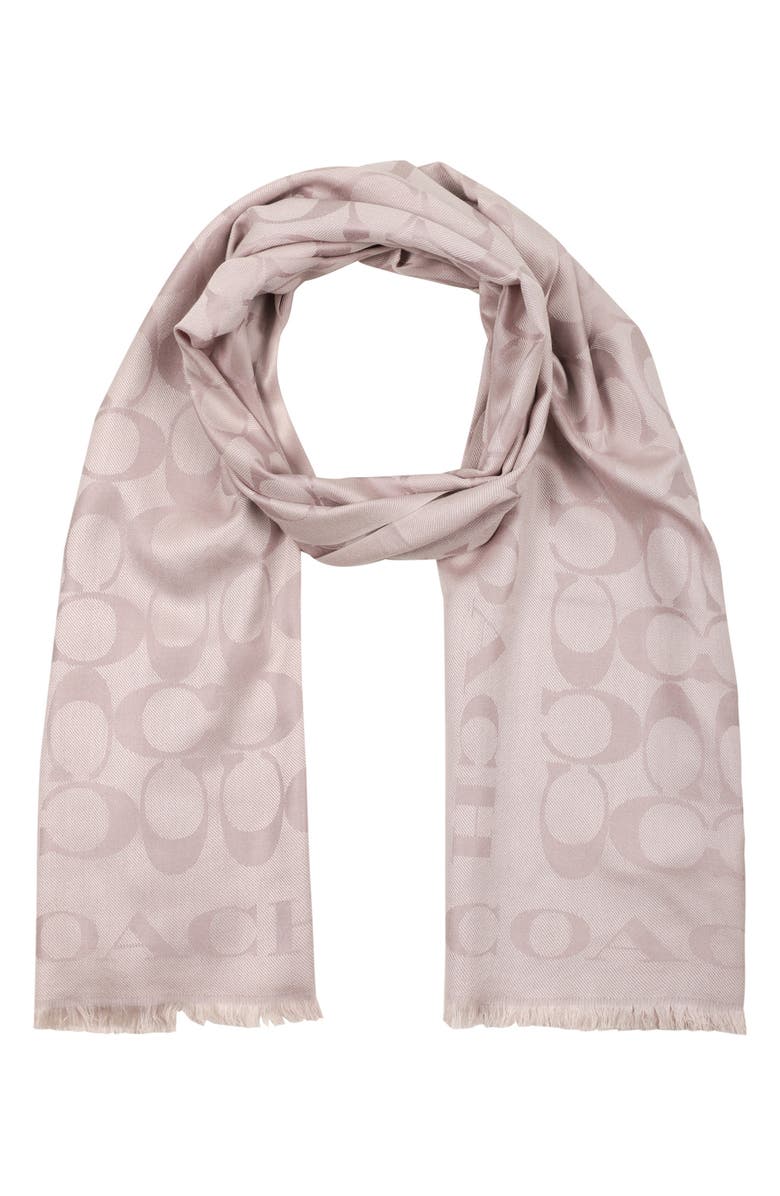 COACH Signature-C Silk & Cotton Stole, Main, color, Grey