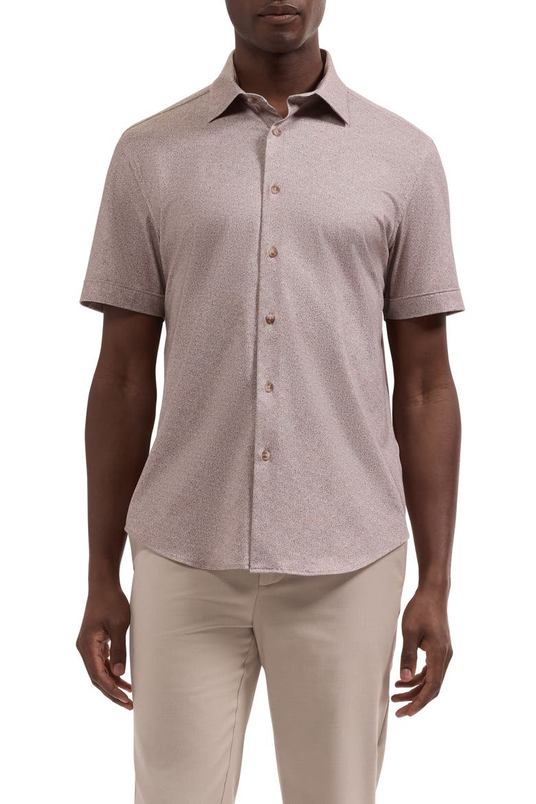 Miles OoohCotton® Print Short Sleeve Button-Up Shirt, Main, color, SIENNA