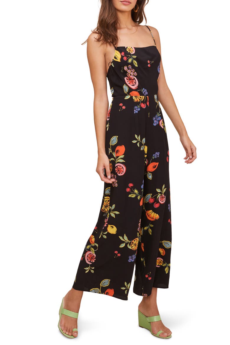 Frenzy Floral Wide Leg Jumpsuit, Alternate, color, BLACK MIXED FRUIT FLORAL
