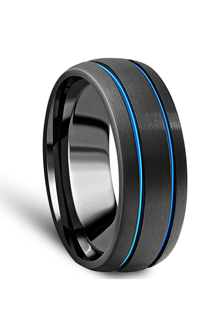 Men's Black & Blue Two Line Tungsten Ring Brushed Ring 8mm Wedding Band, Alternate, color, Tungsten
